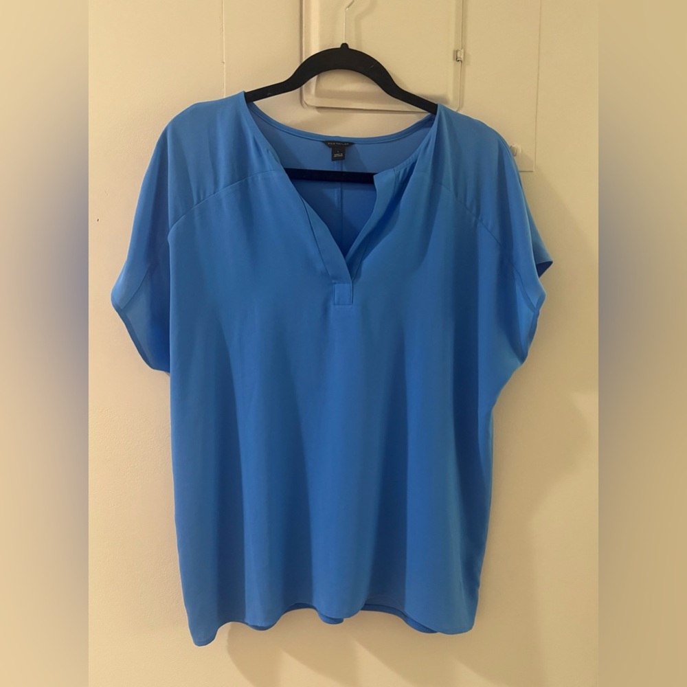 Ann Taylor Blue Polo Collar Blouse Relaxed Fit